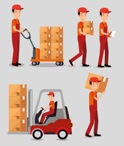 logistic services with team delivery workers vector illustration design